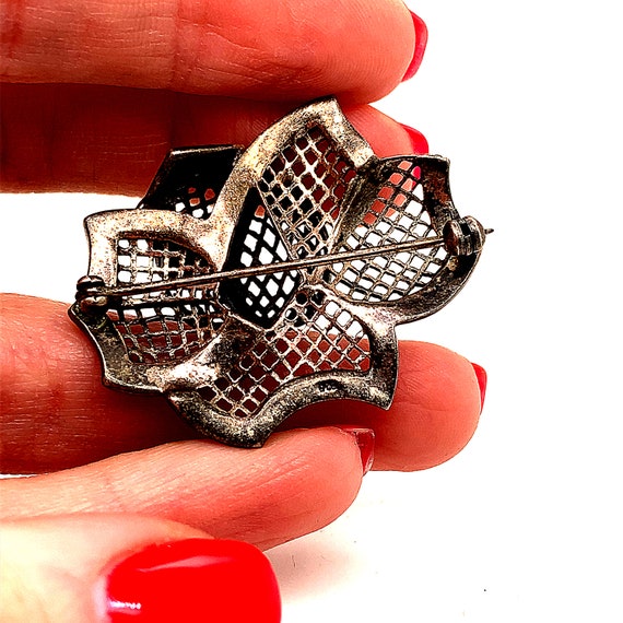 Vintage Marcasite Art Deco Design Brooch | Floral… - image 3