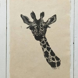 GIRAFFE - pen and ink print on Egyptian papyrus paper