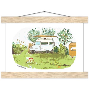 CAMPERVAN - Pen & Ink - High quality Poster with hanger - Vanlife - Camper - Camping  - Retro Van Vintage - Camper Illustration Print