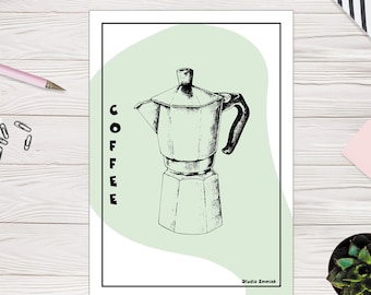 COFFEE Unique Art Printable - Digital Print - Download Poster - Wall Deco - Coffee Bar Deco - Coffee Prints - Mint green