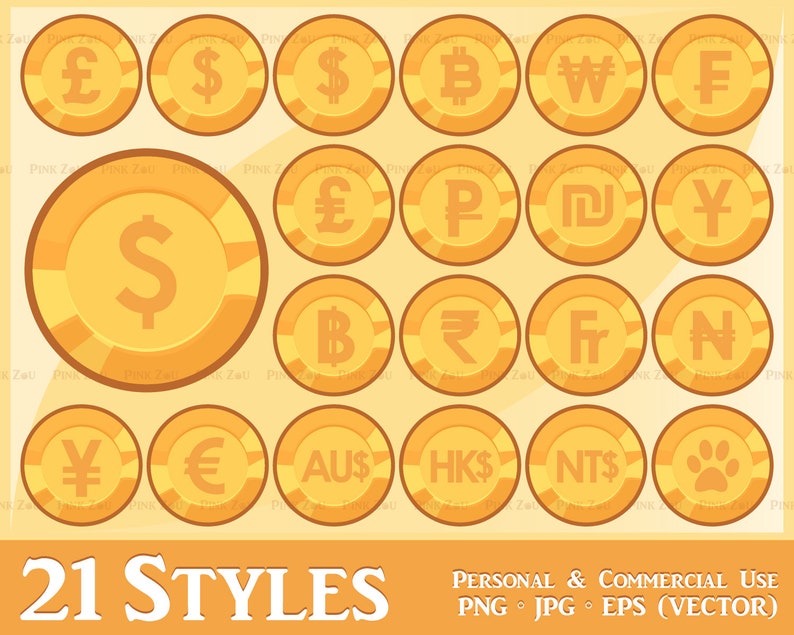 21 Gold Coins Clip Art Money Currency Vector Graphics Etsy - image 0