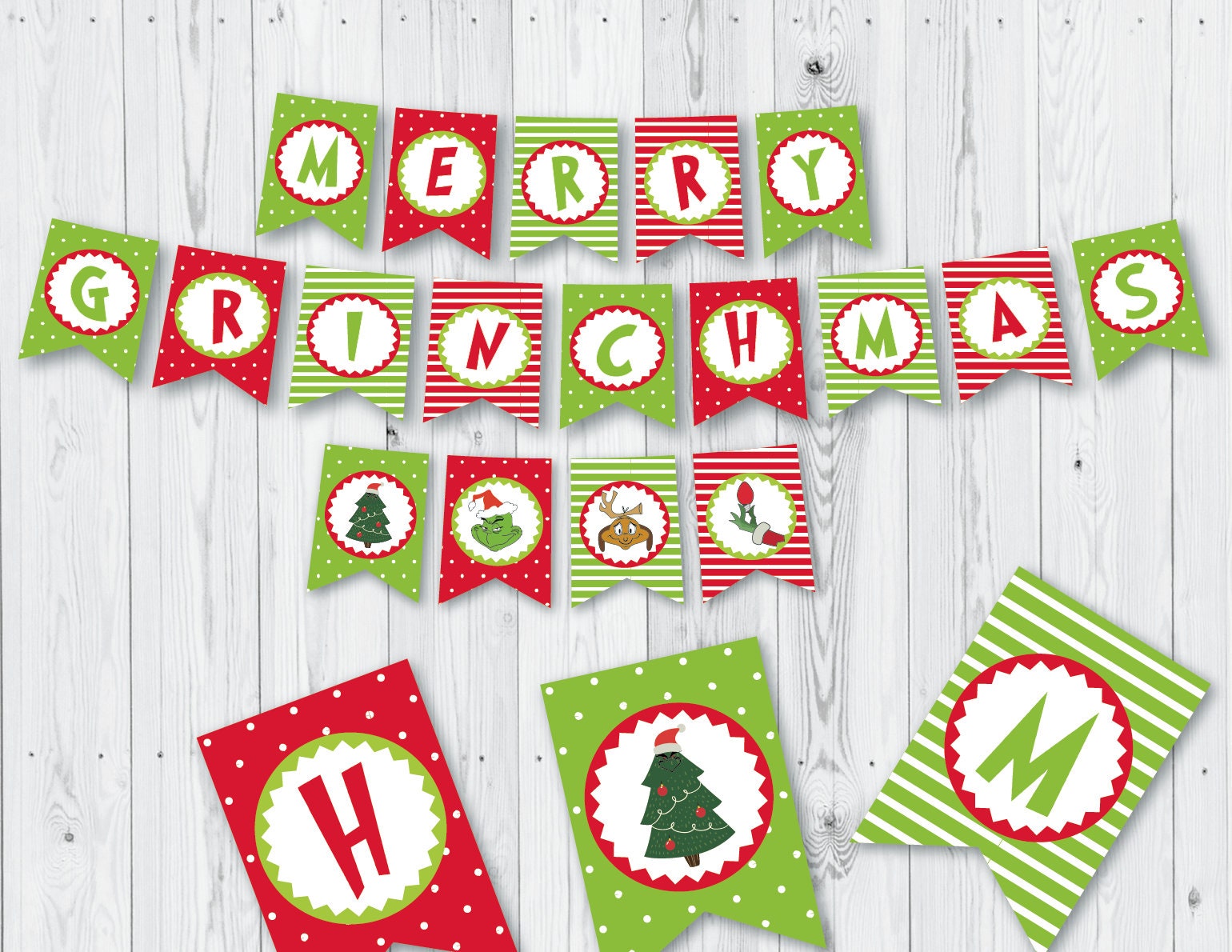 Merry Grinchmas banner decor Christmas garland Printable flags | Etsy