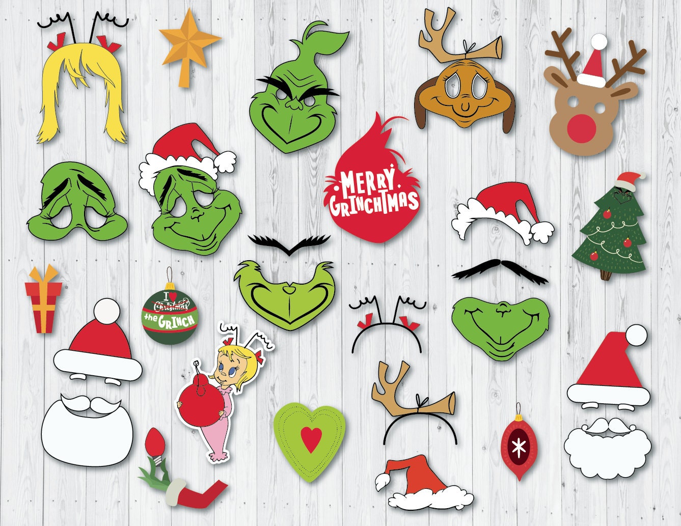 The Grinch Party Props Christmas Photo Booth Printables Grinch Etsy