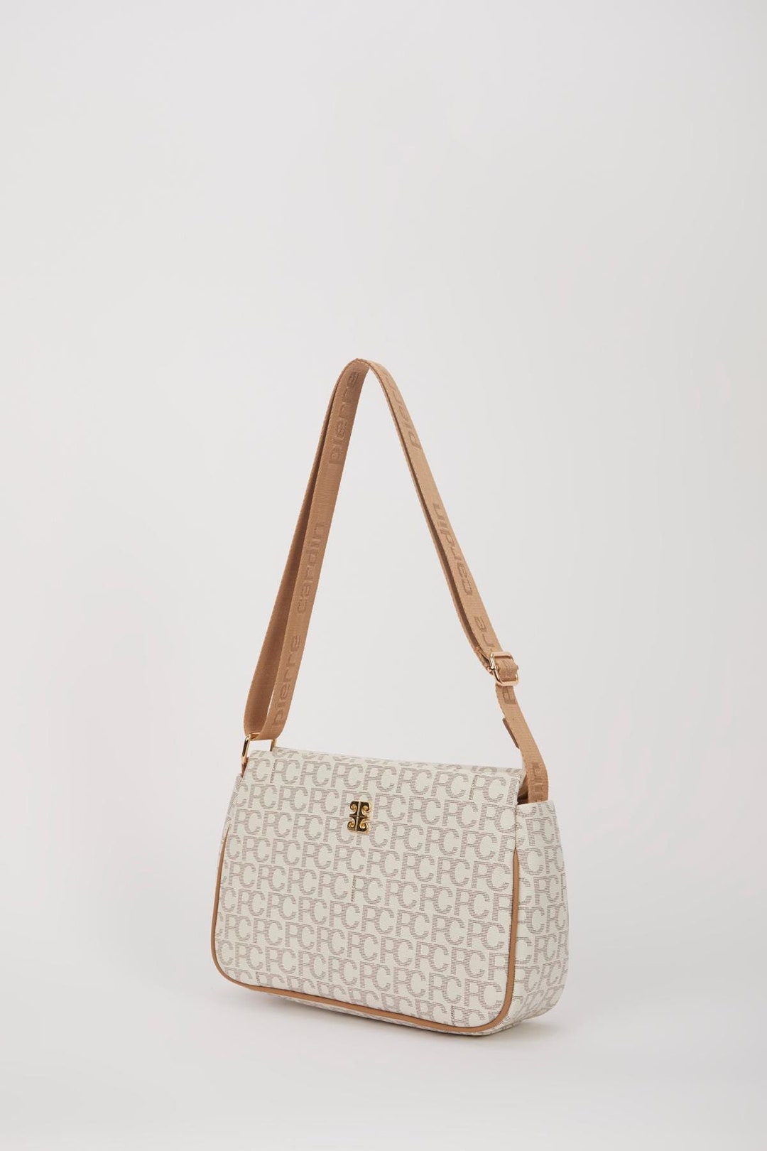 Pierre Cardin Chic Beige Faux Leather Shoulder Bag With Adjustable