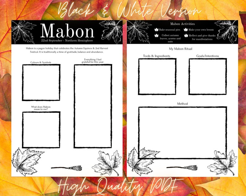 Mabon Printable 2-page Spread, 5 Colours, Wiccan Ritual, Printable Book ...