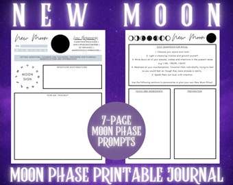 New Moon Phase Witch Planner Journal - Manifestation 7-Page Printable - Reflection WorkSheet - Witchy Grimoire Printable - Moon Phases