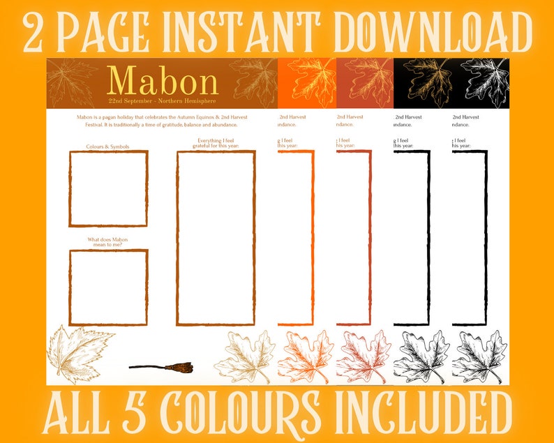 Mabon Printable 2-page Spread, 5 Colours, Wiccan Ritual, Printable Book ...