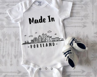 Someone in Portland Loves Me Portland Maine Skyline Heart Baby Onesie