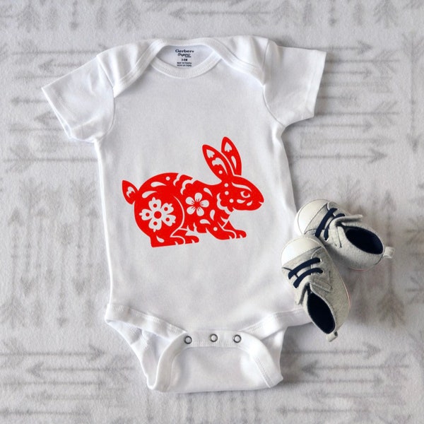 Chinese New Year Onesie Year of the Rabbit onesie Lunar New Year Baby Bodysuit Chinese Baby outfit