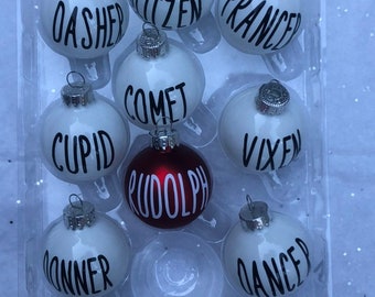 Mini Reindeer Name Ornaments; Mini Rae Dunn Inspired Christmas Ornament Set