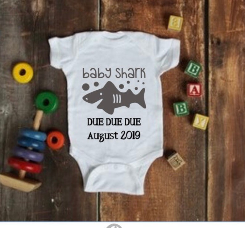 Pregnancy Announcement Baby Shark Baby Anouncement; Personalized Baby Body Suit; Baby Reveal Idea