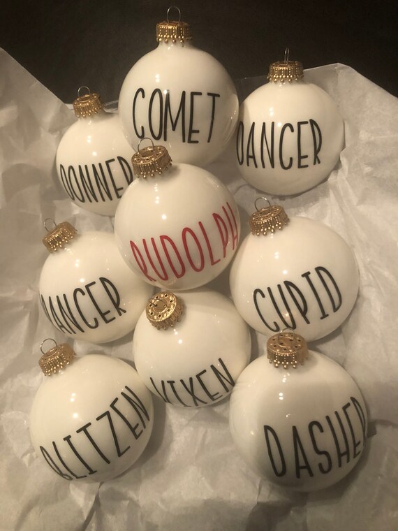 Rae Dunn inspired Reindeer Christmas Ornament Set Etsy