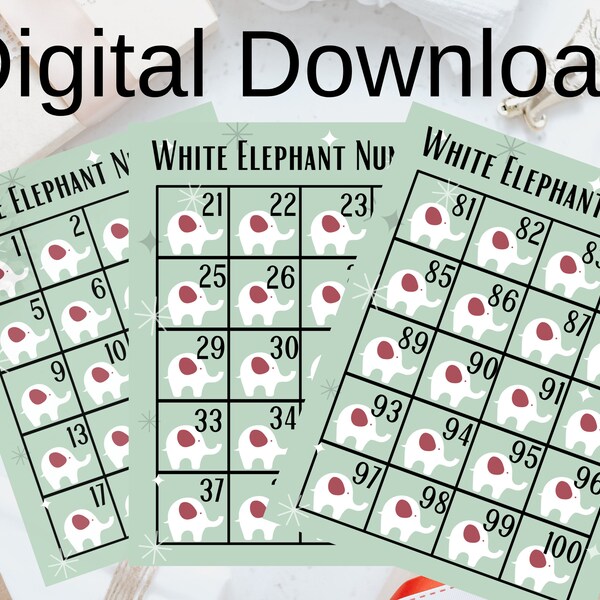 Printable White Elephant Numbers White Elephant Game Digital Download Work Office Party Family Christmas Party