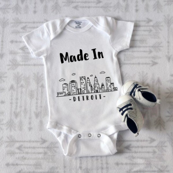 Made in Detroit Onesie ® Newborn Baby Gift; Baby Shower Gift; Michigan Onesie ®