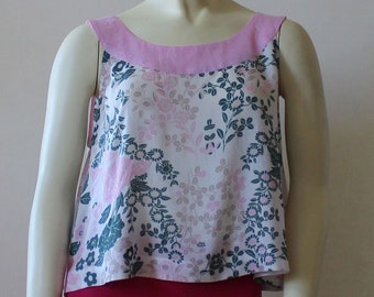 Floral Cotton Rayon Top For Women, Sleeveless Summer Yoke Blouse, Crop Casual Custom Handmade