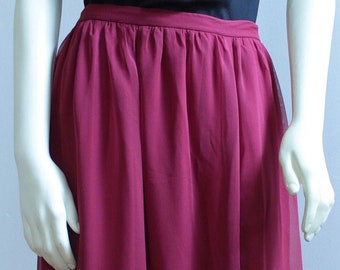 Red Silk Chiffon Maxi Skirt For Women, Formal Long Slit Skirt With Pockets, Burgundy Custom Handmade