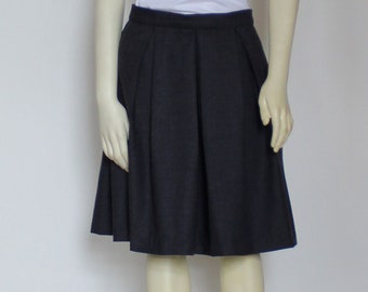 Gray Wool Pleated Full Skirt Women, Knee Length Skirt With Pockets, Modest Office Custom Handmade