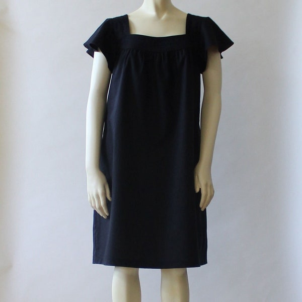 Square Neck Cotton Dress For Women, Knee Length Shift Dress With Pockets, Embroidered Tunic Custom Handmade