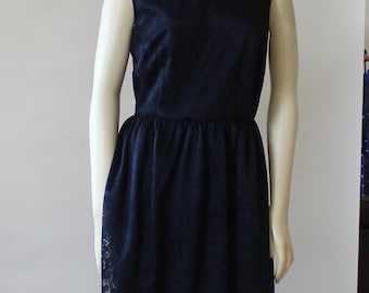 Navy Lace Dress: Sleeveless Knee Length Formal Gown, Custom Handmade
