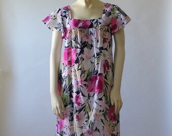 Floral Print Cotton Shift Dress: Handmade Square Neck Knee Length