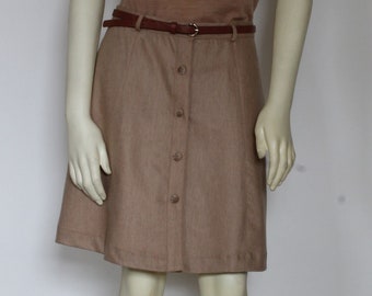 Beige Front Button Down Wool Skirt For Women, Knee Length Skirt With Pockets, A-Line Camel Custom Handmade