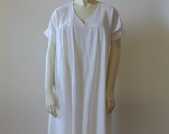 Off White Cotton House Dress For Women, Summer Midi Dress With Pockets, V-Neck Custom Handmade
