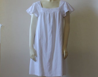 White Embroidered Cotton Dress For Women Summer, Knee Length Shift Dress With Pockets, Custom Handmade