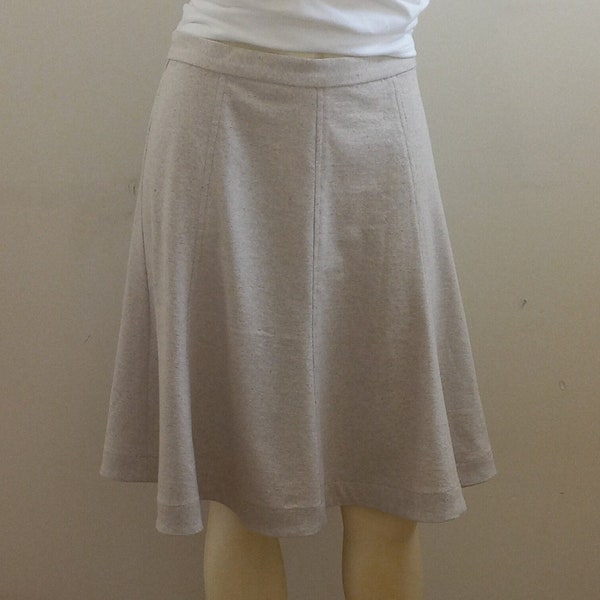 Beige Cotton Knit Skirt For Women, Knee Length Gore Skirt, Fit and Flare Swing Custom Handmade