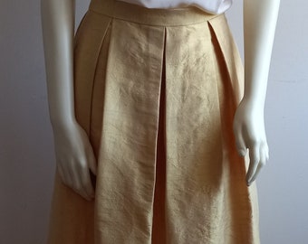 Mustard Silk Shantung Pleated Skirt For Women, Dressy Formal Midi Skirt With Pockets, Yellow Custom Handmade