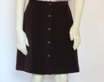 Chocolate Brown A-line Skirt For Women, Knee Length Skirt With Pockets, Front Button Down Custom Handmade