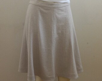 Beige Cotton Knit Skirt For Women, Knee Length Gore Skirt, Fit and Flare Swing Custom Handmade