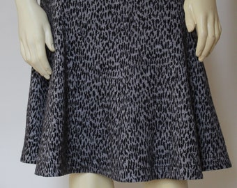 Black Gray Polyester Jersey Knit Skirt For Women, Knee Length Gore Skirt, Printed Custom Handmade