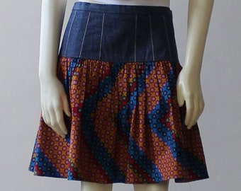 Skater Tiered Cotton Skirt For Women Summer, Knee Length Ruffle Skirt, Color Block Handmade