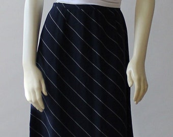 Navy Blue Chiffon Skirt For Women, Summer A-Line Midi Skirt, Striped Custom Handmade