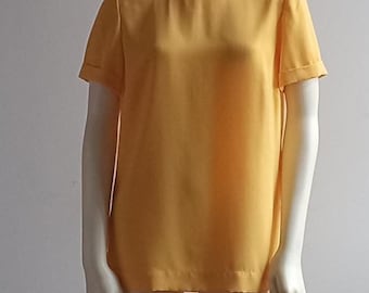 Handmade Yellow Crepe Blouse: Short Sleeve Tunic Top