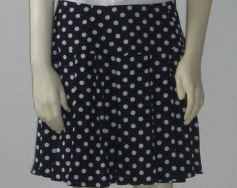 Black White Pleated Polka Dot Skirt, Knee Length Yoke Drop Waist Skirt For Women, Knife Pleat Custom Handmade