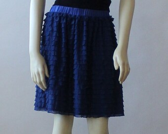 Indigo Jersey Knit Blue Skirt For Women, Knee Length Elastic Waist Skirt, Layered Custom Handmade