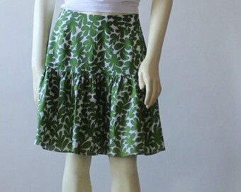 Floral Print Cotton Tiered Skirt For Women, Knee Length Summer Skirt With Ruffle, Handmade Size S