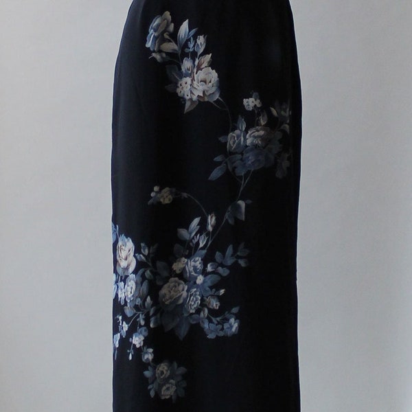 Black Long Straight Skirt For Women, Chiffon Pencil Skirt With Side Slit, Slim Fit Custom Handmade Size S