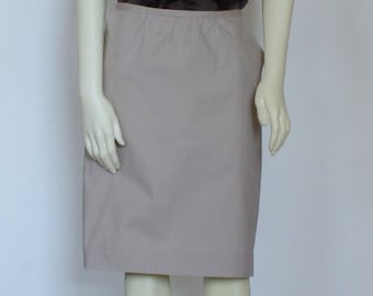 Beige Cotton Poplin Pencil Skirt For Women, Knee Length Skirt With Pockets, Straight Tan Custom Handmade