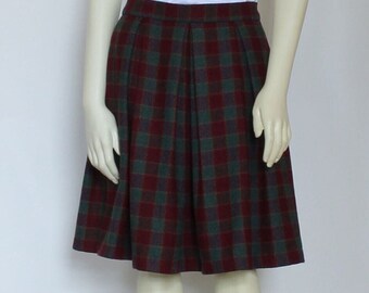 High Waist Plaid Wool Skirt For Women Winter, Knee Length Pleated Skirt With Pockets, Custom Handmade