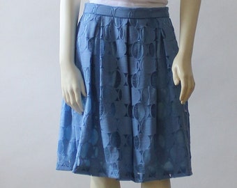 Sky Blue Lace Pleated Skirt For Women, Knee Length Skirt With Pockets, Summer Spring Cotton Lined Custom Handmade