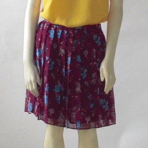 Floral Pleated Chiffon Skirt Women, Knee Length Skirt Summer Casual, Wine Red Custom Handmade image 1