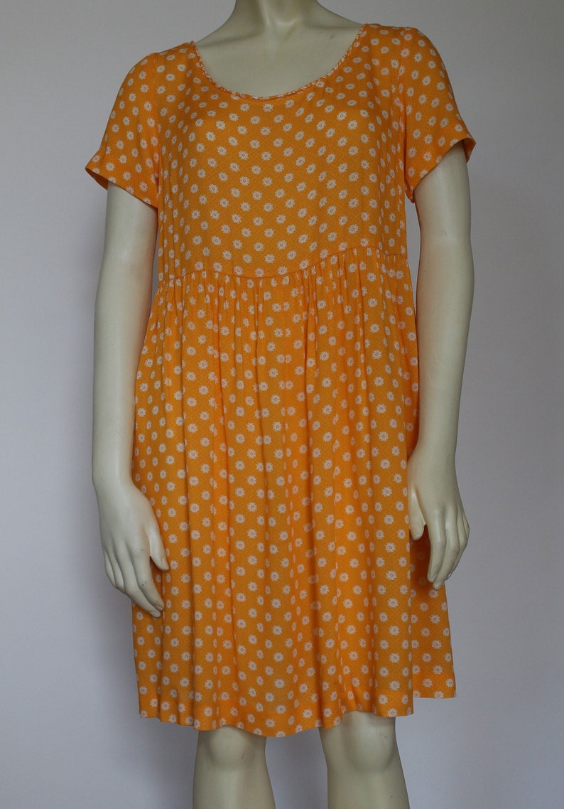 Yellow Cotton Rayon Sundress For Women, Knee Length Summer Dress With Pockets, Casual Loose Handmade image 1