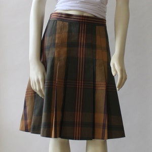 Tartan Plaid Cotton Pleated Skirt For Women, Knee Length Madras Skirt Green Yellow, Custom Handmade