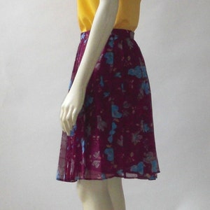 Floral Pleated Chiffon Skirt Women, Knee Length Skirt Summer Casual, Wine Red Custom Handmade image 2