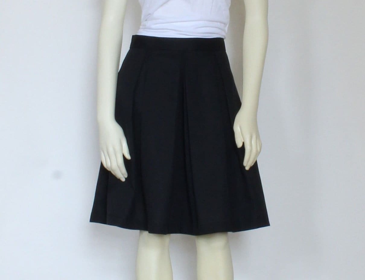 Black Cotton Poly Blend Skirt for Women Knee Length Pleated