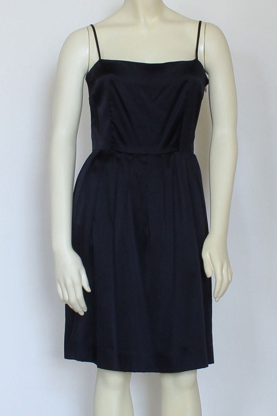 Black Pleated Silk Satin Dress: Handmade Formal Knee Length, Size Small Black Pleated Silk Satin Dress: Handmade Formal Knee Length, Size Small