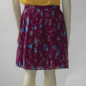 Floral Pleated Chiffon Skirt Women, Knee Length Skirt Summer Casual, Wine Red Custom Handmade image 3