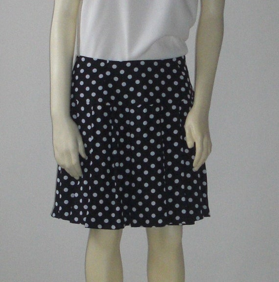 Black White Pleated Polka Dot Skirt Knee Length Skirt Women Yoke